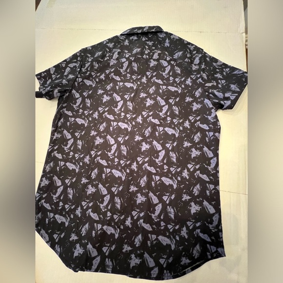 STEVE’S JEANS STRETCH  NAVY DESIGN DRESS SHORT SLEEVE SHIRT.  SIZE LARGE - Picture 3 of 9